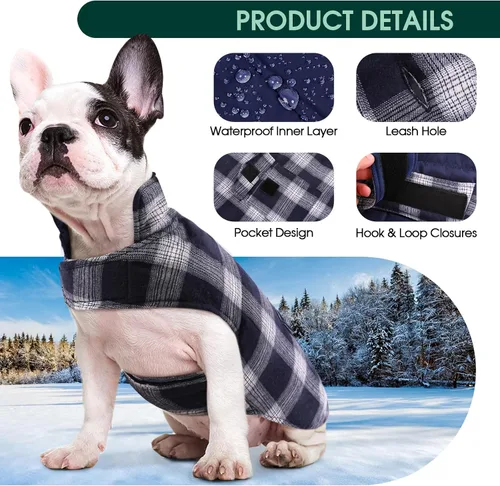 Vista 3 de Kuoser - Abrigo de invierno para perro reversible de estilo británico, abrigo de clima frío para cachorros, ropa resistente al viento, chaleco