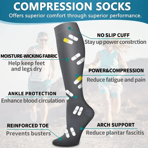 Vista 5 de Paquete de 6calcetines de compresión, con cobre, para mujeres y hombres, el mejor apoyo para médicos, correr, enfermería, atletismo