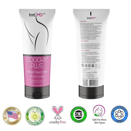 Vista 4 de Crema de afeitar íntima sin erupciones con hidratante más botella para aplicación de 8 oz Made in USA Coochy shaving cream for women with