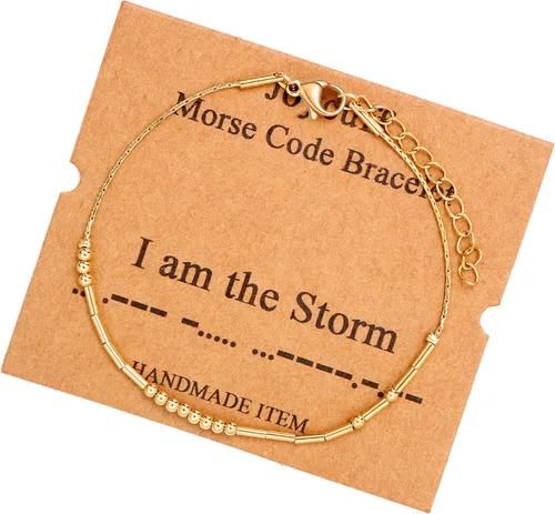 Vista 62 de JoycuFF Pulseras inspiradoras de código morse para mujeres, cuentas de plata, joyería con mantra de motivación, regalos para ella