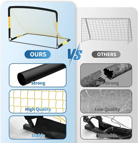 Vista 3 de Paquete de 2 porterías de fútbol de 6 x 4 pies, juego de porterías de fútbol para niños, red de fútbol portátil desplegable con pelota de fútbol