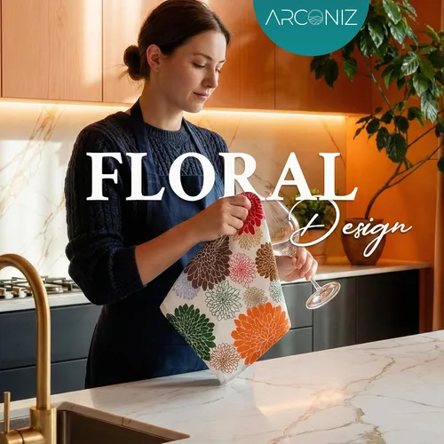 Vista 4 de Arconiz Juego de 2 paños de cocina de algodón absorbente (20 x 30 pulgadas), duraderos y de gran tamaño, diseño de granja con elegante