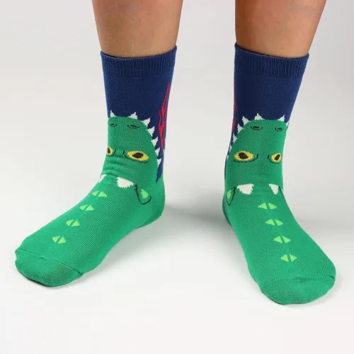 Vista 5 de COTTON DAY Kids Boys Fun Novelty Crew Socks Colorful Pattern Design Shark Scull Robot