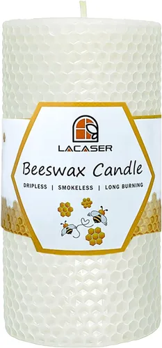 Vista 7 de Juego de 3 velas de pilar de cera de abejas, tamaño 3 x 6 pulgadas, 3 x 4 pulgadas y 3 x 3 pulgadas, hoja de vela de cera de abejas naturales