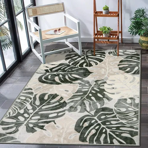 Vista 21 de Wonnitar Leaf - Alfombra de cocina de 2x3 pies, alfombra azul pequeña para baño, alfombra decorativa lavable para mesita de noche, planta