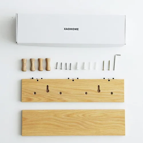 Vista 4 de Perchero de pared con estante, estante flotante de madera resistente con ganchos para ahorrar espacio interior, organizador de pared adecuado