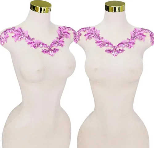 Vista 15 de Parches de cristal hechos a mano con cuentas de encaje de diamantes de imitación para accesorios de ropa de vestir (S1-champán)