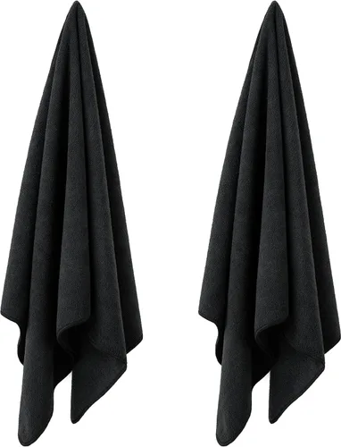 Vista 3 de POLYTE Toalla Profesional de Secado Rápido sin Pelusas de Microfibra para Secar Cabello de Salón, 20 x 40 pulgadas, Paquete de 2 Negro