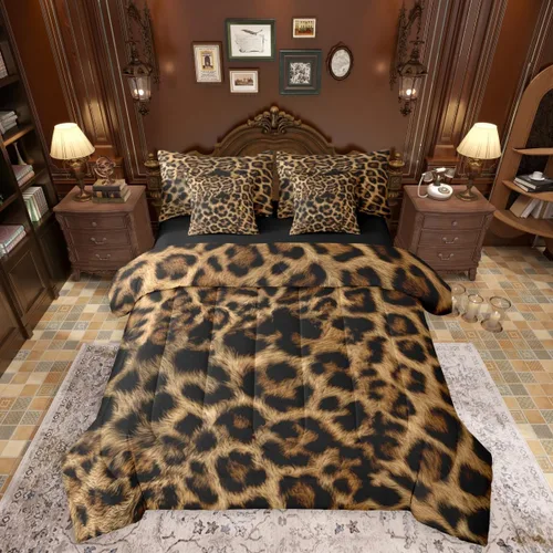 Vista 10 de Erosebridal Juego de edredón de 7 piezas con estampado de leopardo, tamaño Queen, juego de ropa de cama súper suave con estampado de guepardo, juego