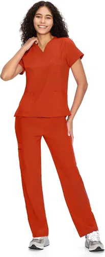 Vista 15 de COZYFIT Scrubs for Women Set - V-Neck & Straight Leg Pants with 9 Pockets Negro