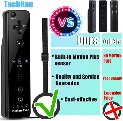 Vista 3 de Control remoto Motion Plus compatible con Wii, TechKen integrado 2 en 1 con mando a distancia de movimiento con funda de silicona compatible