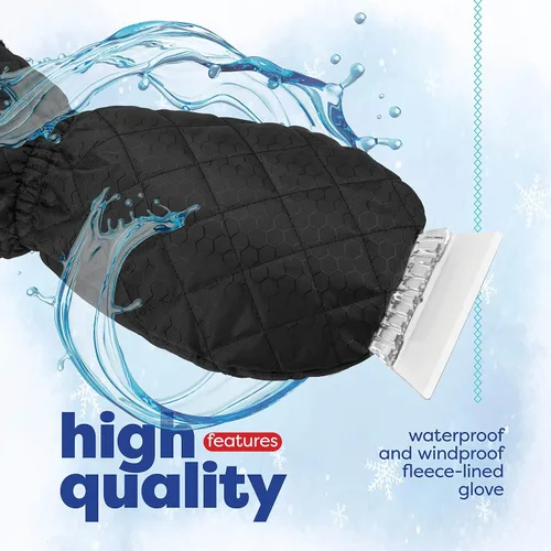 Vista 5 de SCRUBIT Rascador de hielo con guante, raspador de parabrisas de automóvil para hielo y nieve con guante de forro polar, raspa y quita la nieve