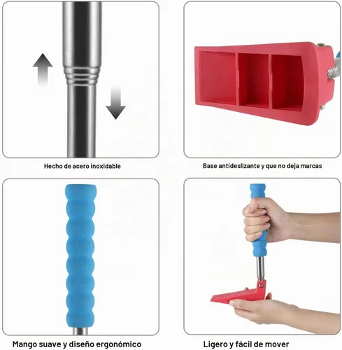 Vista 6 de Remedic Juego de 2 topes de puerta de mango largo – Cuña antideslizante sin doblez El mango extensible ayuda a colocar y quitar cuñas sin