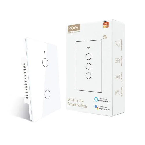 Vista 13 de Interruptor inteligente MOES táctil de pared, WiFi de 2.4 GHz con cable neutro requerido, control múltiple de 3 vías, panel de vidrio. Funciona