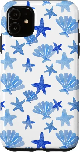 Vista 8 de Funda para iPhone 16 Coastal Nieta Azul Preppy Shells Estrellas de mar Océano Lindo Caso
