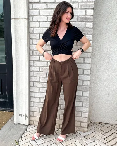 Vista 8 de GRAPENT Pantalones de pierna ancha para mujer, pantalones de vestir holgados de tiro alto para oficina, trabajo, negocios o uso informal