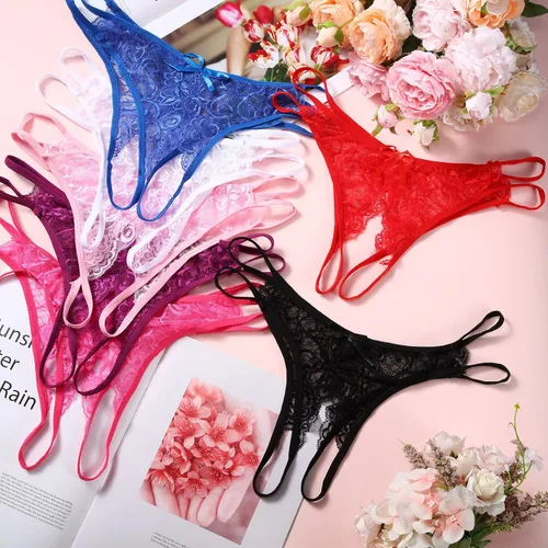 Vista 4 de 7 piezas de tangas finas para mujer, tangas transparentes en forma de T, bragas transparentes, ropa interior transpirable para mujer