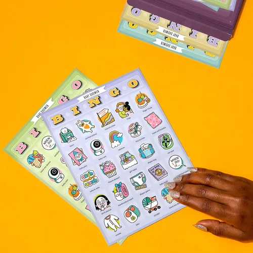 Vista 5 de Knock Knock Bingo de baby shower, 12 tarjetas reutilizables para jugar en baby showers