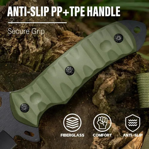 Vista 4 de Dispatch Cuchillo de caza de supervivencia con funda, cuchillo táctico Bowie de hoja fija de espiga completa de 13.5 pulgadas con parte trasera
