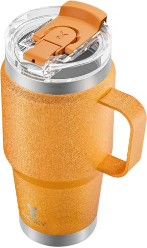 Vista 11 de Meoky Vaso de viaje de acero inoxidable de 40 onzas con asa, taza de viaje de acero inoxidable con tapa para sorber 2 en 1, taza de café aislada al