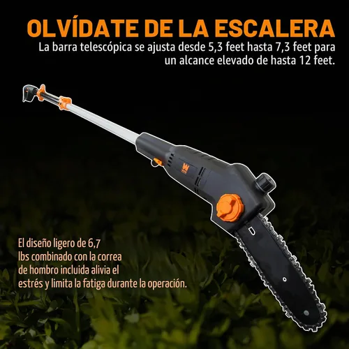 Vista 3 de WEN 4019 Sierra de poste telescópica eléctrica de 8 pulgadas de 6 amperios, eléctrica con cable - Negro y naranja