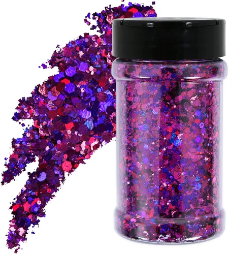 Vista 16 de TORC Purpurina holográfica negra de 4 onzas, mezcla de purpurina gruesa a granel para decoración de festivales de arte cosmético de resina