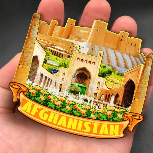 Vista 4 de Imán de madera de Afganistán Asia 3D para nevera, recuerdos coleccionables, decoraciones artesanales hechas a mano