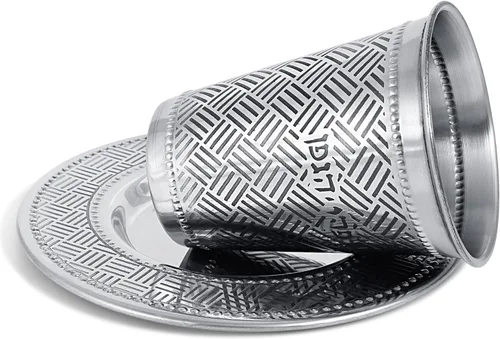 Vista 4 de Zion Judaica - Juego de tazas de vino Shabat de acero inoxidable para pesach, Rosh Hashanah y vacaciones, diseño grabado con láser en espiga