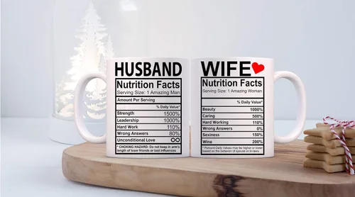 Vista 5 de CBTwear Datos nutricionales del marido y la esposa – Taza de café de cerámica de 11 oz para parejas, divertidas tazas de aniversario para marido