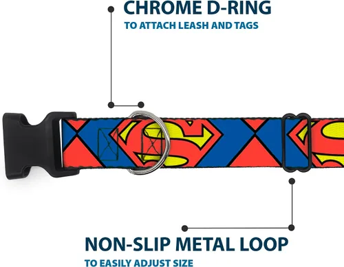Vista 5 de Collar de clip de plástico con hebilla – Superman Shield CLOSE-UP azul/rojo/amarillo – 1.0 in de ancho – se adapta a cuello de 9 – 15 pulgadas