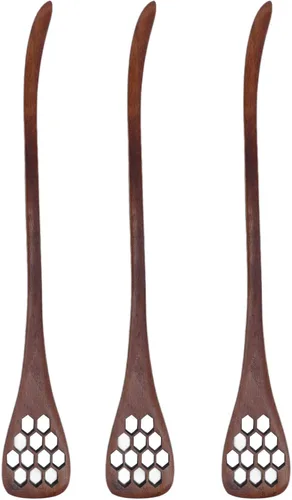 Vista 10 de Juego de 3 cucharas de miel, cucharas de miel talladas de madera, cucharas para mezclar y servir miel, ideal para el hogar, cocina y restaurante