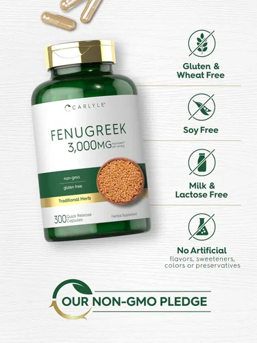 Vista 5 de Carlyle Cápsulas de fenogreco 300 unidades Extracto sin OMG y sin gluten Semillas de fenogreco