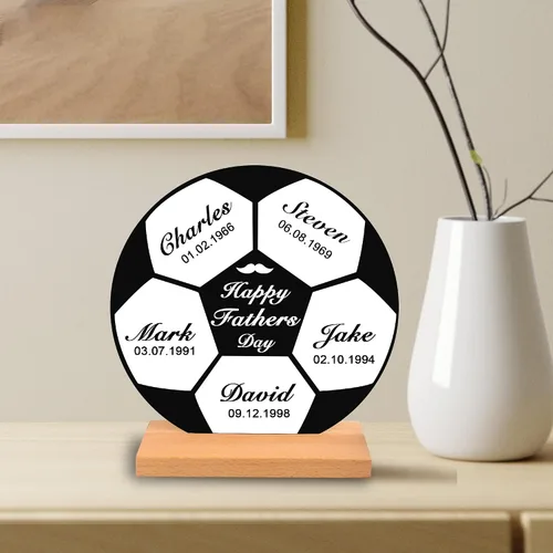 Vista 3 de Placa de fútbol con nombres personalizados para el día del padre, decoración acrílica, regalo para papá de hija/hijo, regalo del día del padre