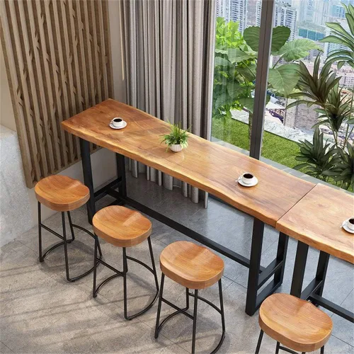 Vista 4 de LAKIQ Mesa de bar de madera maciza, moderna mesa rectangular de altura de barra con reposapiés, mesa de centro de comedor para sala de estar