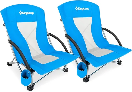 Vista 9 de KingCamp Paquete de 2 sillas de playa ligeras y plegables con respaldo alto con soporte para tazas, bolsa de almohada para acampar al aire libre
