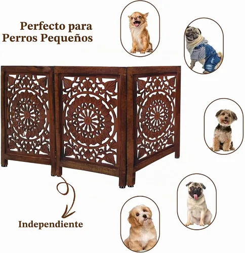 Vista 6 de Lightnpro - Puerta de madera tallada para perros, puerta plegable independiente para mascotas, barrera de seguridad extra ancha para perros