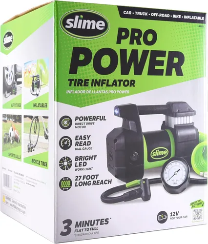 Vista 4 de Slime 40031 Inflador de neumáticos, compresor de aire portátil para auto, SUV, 4x4, Pro Power, resistente, con manómetro analógico de 150 psi