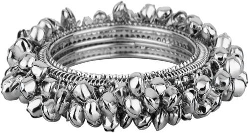 Vista 7 de Efulgenz Boho Vintage Antique Gypsy Tribal Indian Oxidized Bell Charm Bracelet Bangle Set Jewelry, Perfect