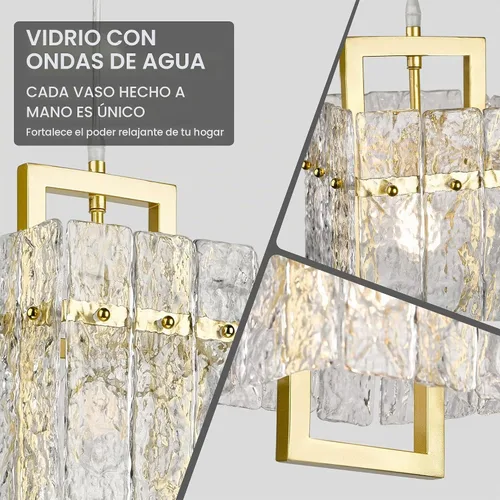 Vista 2 de IKK Lámpara colgante de cristal dorado para isla de cocina, lámpara de araña de vidrio ondulado de lujo, moderna y elegante iluminación colgante Oro