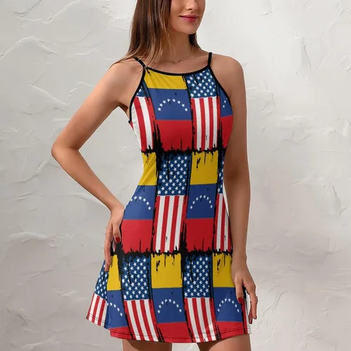 Vista 5 de USA Venezuela Flag Women's Spaghetti Strap Dress Party Mini Adjustable Sundress Casual Beach