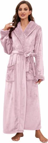 Vista 13 de HEARTNICE - Bata larga de forro polar para mujer, batas suaves y esponjosas para mujer, batas de baño cálidas, abrigo cómodo para el hogar de Negro