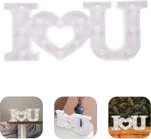 Vista 9 de Uonlytech Letrero con luces LED románticas con diseño de letras, funciona con pilas, lámpara decorativa con texto en inglés "I Love You