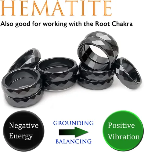 Vista 51 de Morchic - Anillos unisex de piedras de hematita, para equilibrar ansiedad, chakra raíz, (paquete de tamaños mixtos)