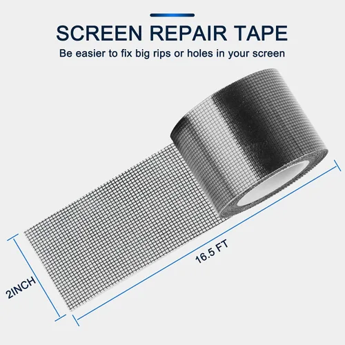 Vista 2 de SANKEMU Kit de reparación de mosquitero para ventana 2 pulgadas X 16.5 pies 3 capas de adhesivo fuerte y cinta impermeable de fibra de vidrio