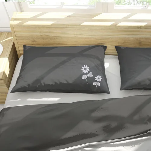 Vista 3 de Funda de almohada súper suave, microfibra cepillada, bordado elegante, gris estándar/tamaño Queen, juego de 2 piezas
