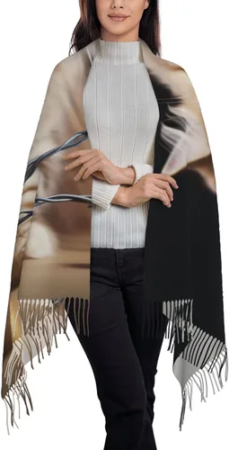 Vista 6 de Bufandas para mujer, bufanda cálida de invierno, con borla, manta de gran tamaño, bufandas de color negro, melocotón, rosa, chal