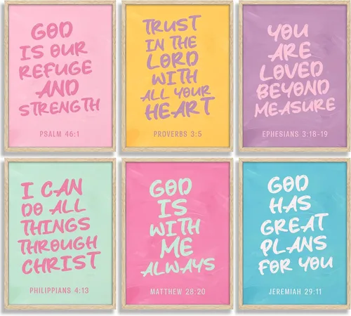 Vista 12 de Conjunto de 6 impresiones de pared de lona cristiana para guardería, versículos bíblicos para niños, citas inspiradoras, pintura, imagen, decoración