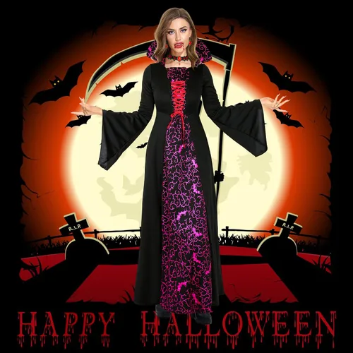 Vista 6 de SOOFILM Vampire Costume for Grils and Women, Gothic Vampires Dress Halloween Adult and Kids Vampire Costumes with Accessories