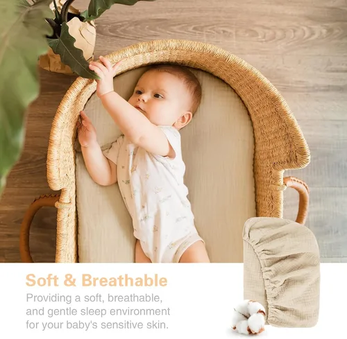 Vista 3 de Metplus Sábanas suaves y transpirables 100% de muselina de algodón para cuna de cuna, 16 x 32 pulgadas, ropa de cama duradera para niños y niñas