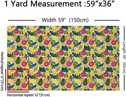 Vista 2 de Feelyou Tela de Dibujos Animados de Frutas por el Patio, Tela con Diseño Temático de Frutas Tropicales para Sillas y Proyectos de Bricolaje
